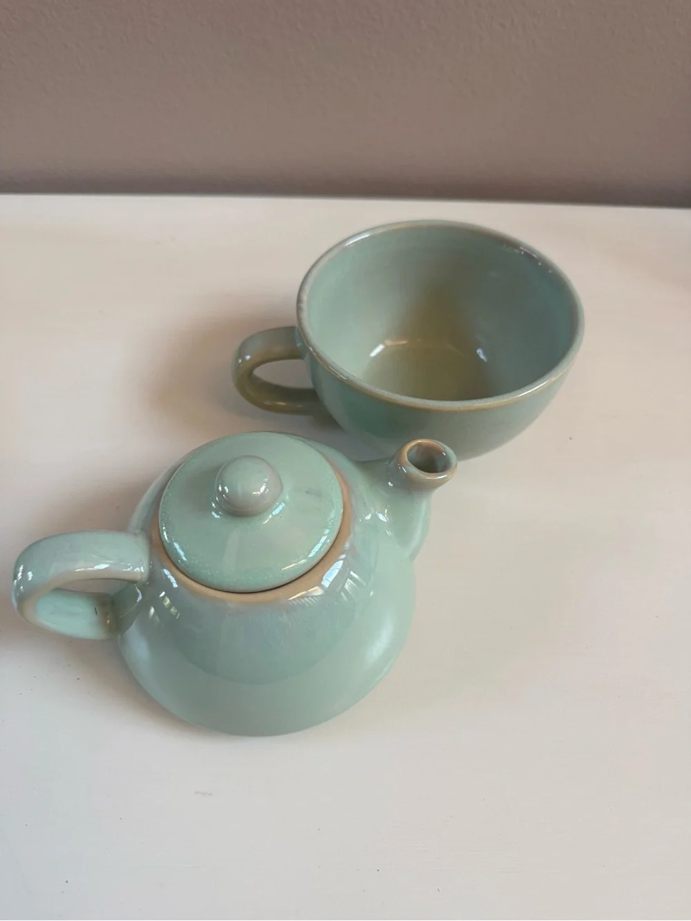 Pier 1 stoneware Teapot Mug Set in Seafoam Green vintage